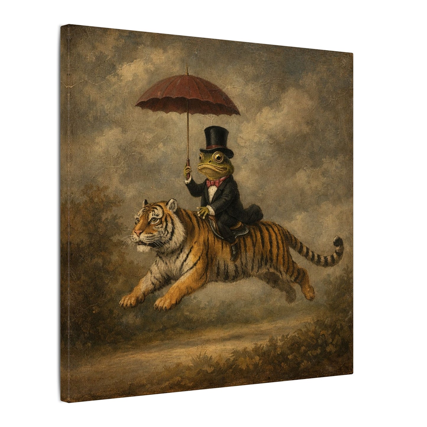 Frog Gentleman Riding Tiger Canvas