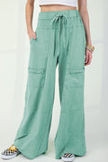 Mint Green Mineral Wash Exposed Seam Wide Leg Cargo Pants
