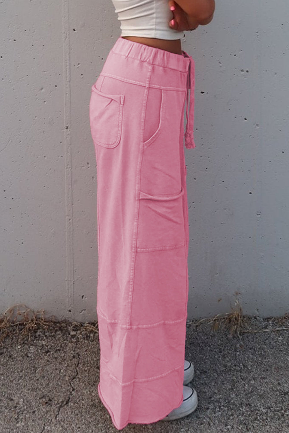 Bonbon Mineral Wash Exposed Seam Wide Leg Cargo Pants