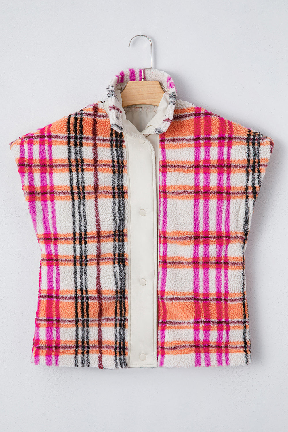 Rose Sherpa Plaid Collared Jacket Vest