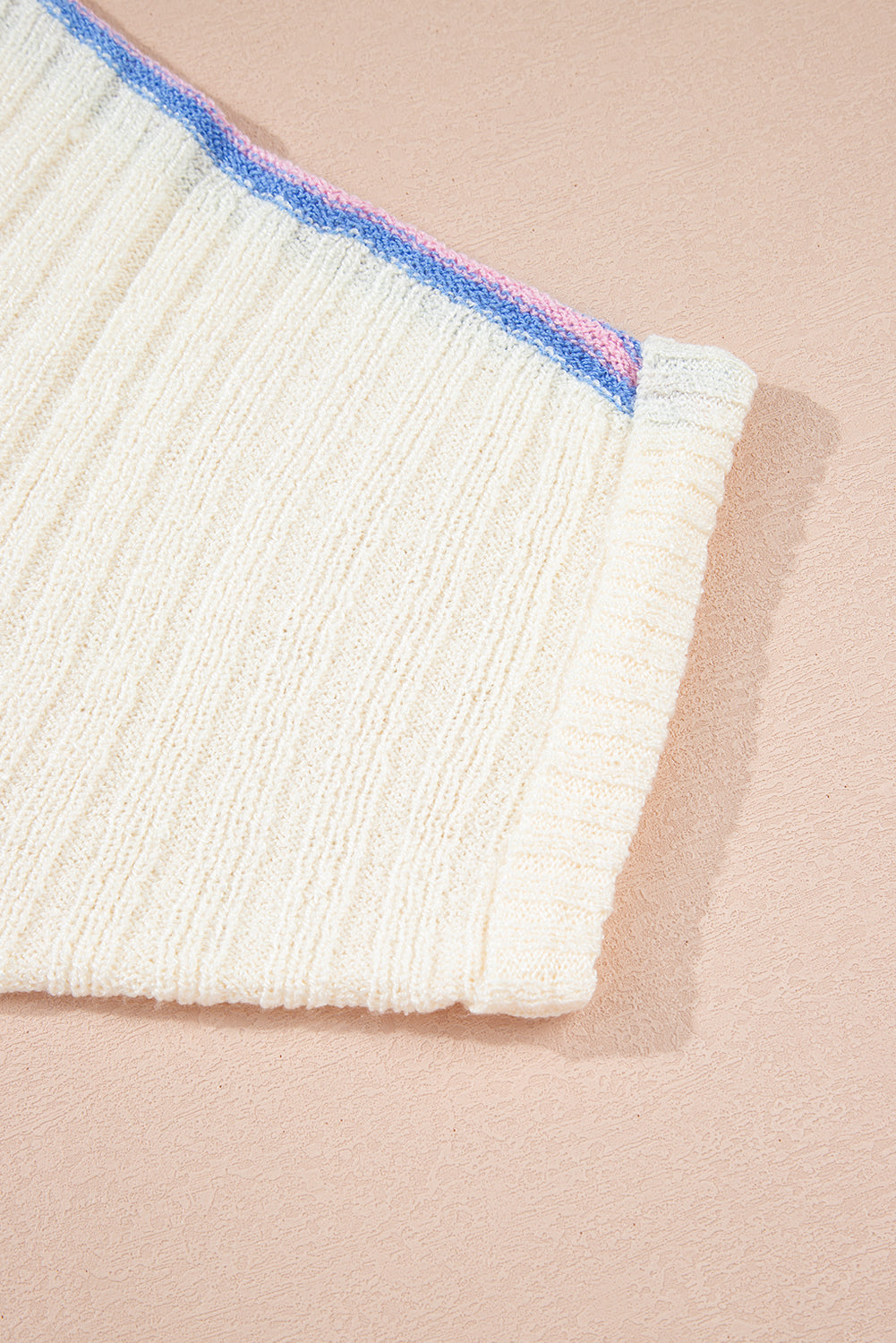 White Striped V Neck Dolman Sleeve Knit Sweater