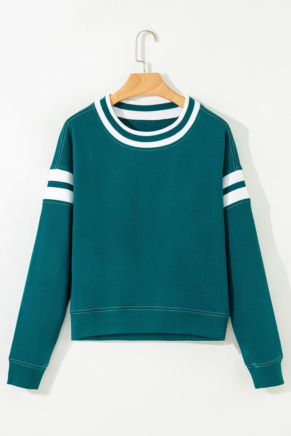 Blackish Green Contrast Striped Patchwork Drop Shoulder Sweatshirt