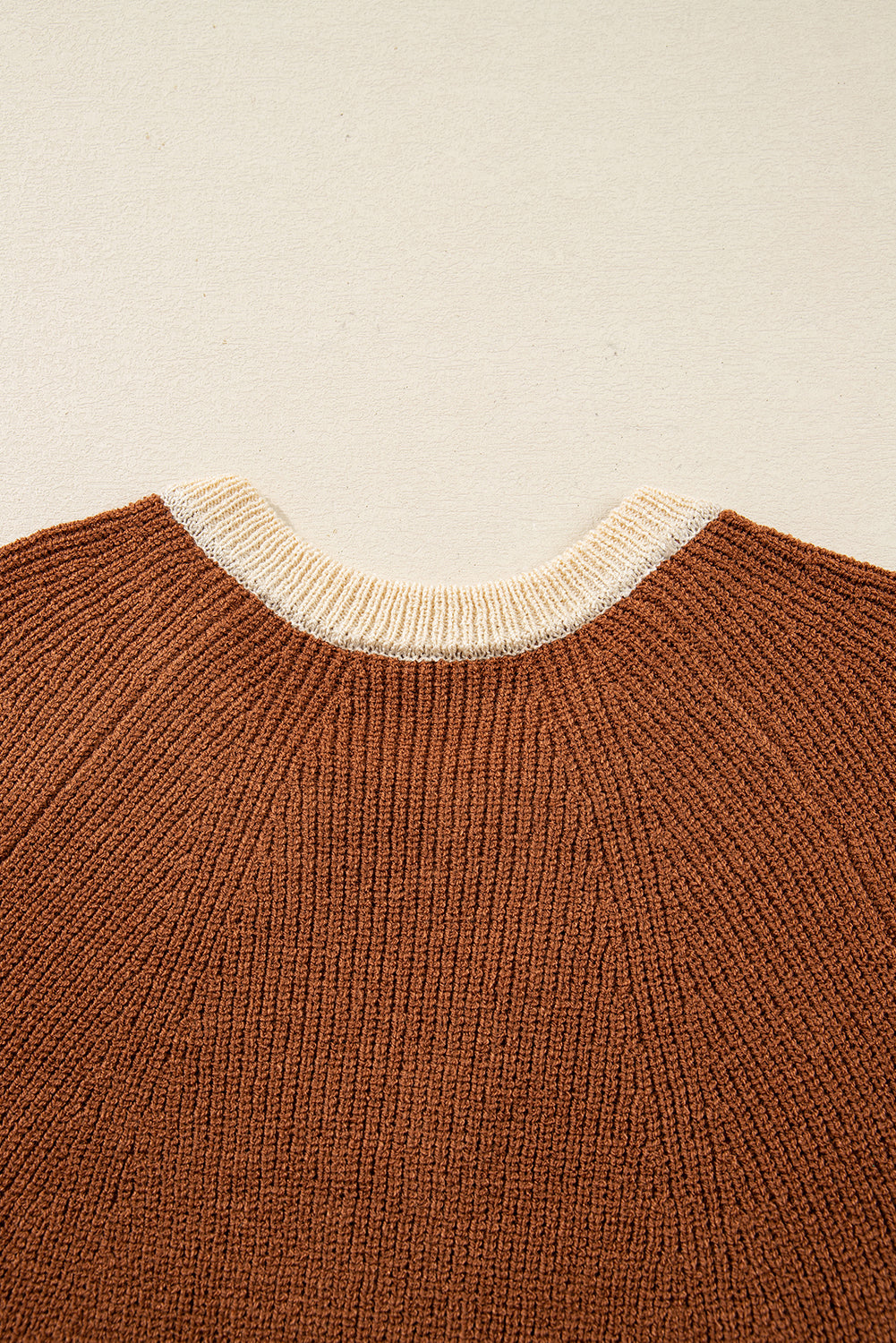 Chestnut Contrast Color V Neckline Knit Cardigan