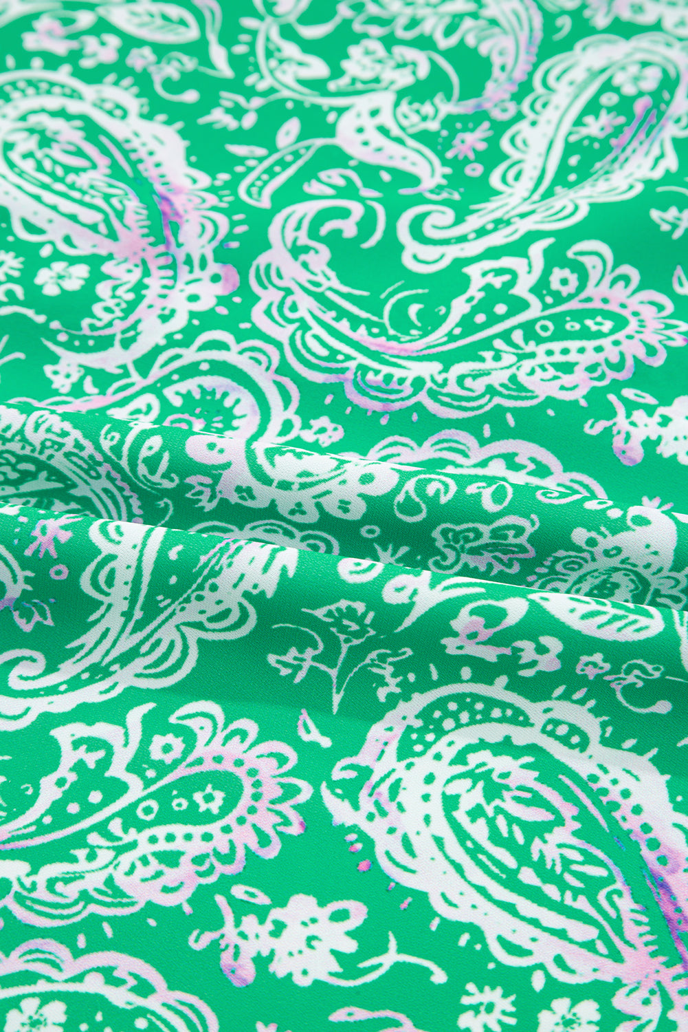 Green Paisley Print Long Sleeve Button Front Tied Waist Mini Dress