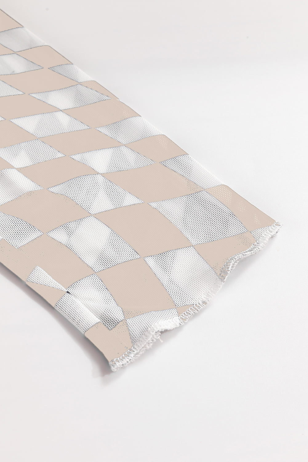 Khaki Checkered Pattern Mesh Long Sleeve Top