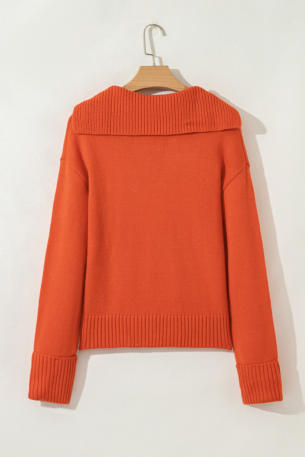 Flamingo Ribbed Edge Collared V Neck Loose Fit Sweater