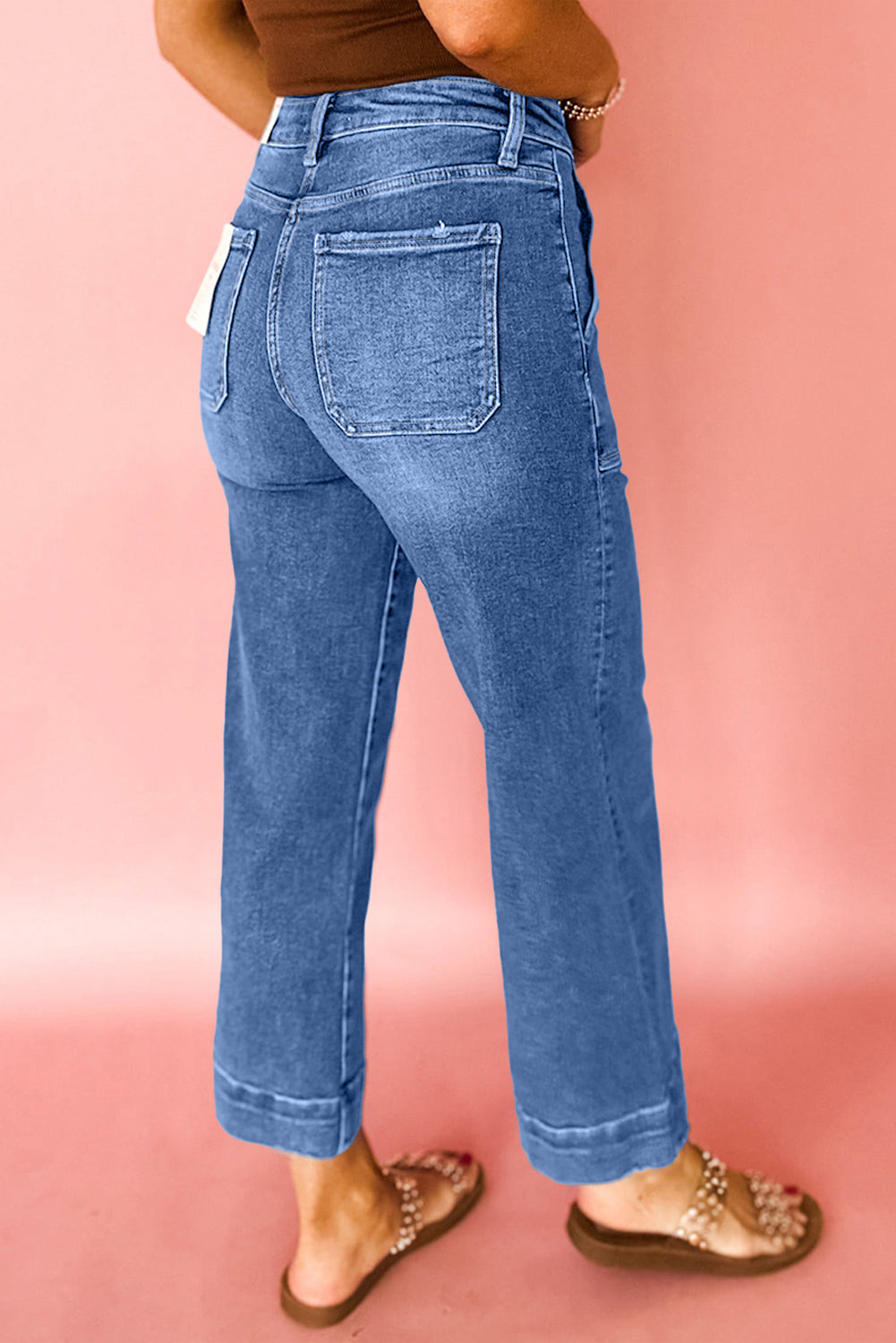 Sky Blue Cropped High Rise Wide Leg Jeans