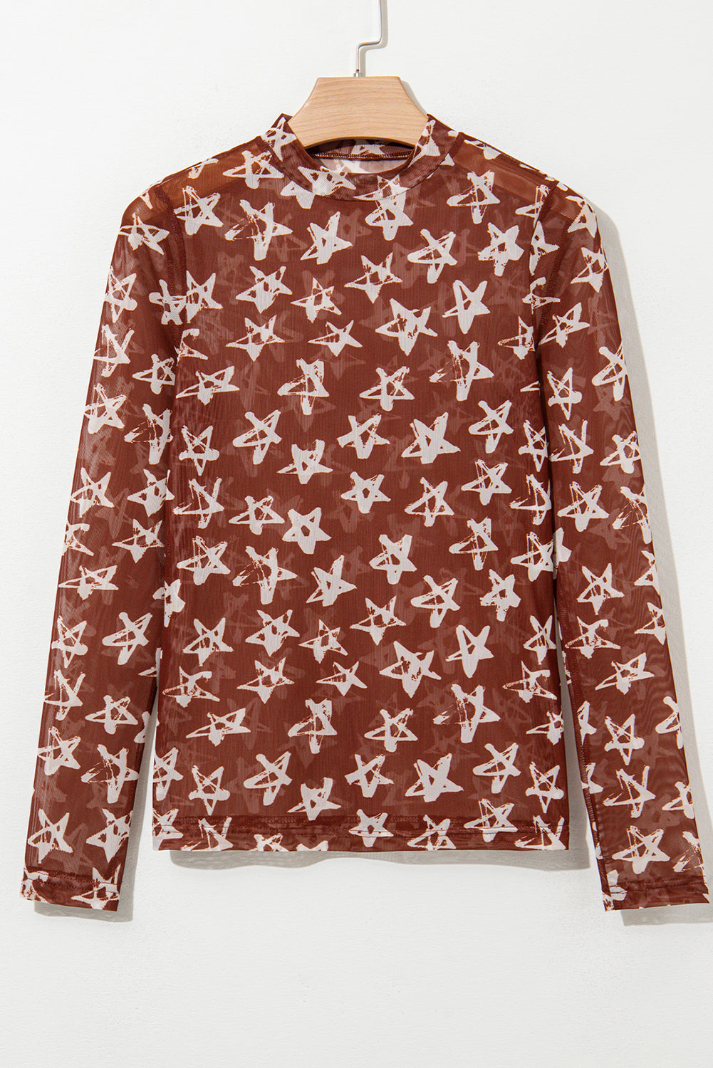 Red Star Print Mock Neck Slim Fit Top