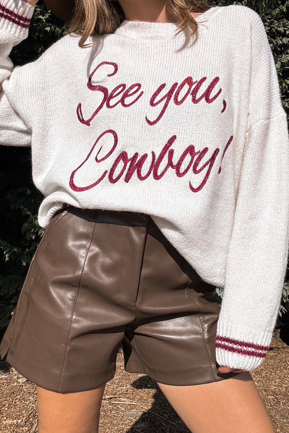 White Letter Embroidered Graphic Sweater