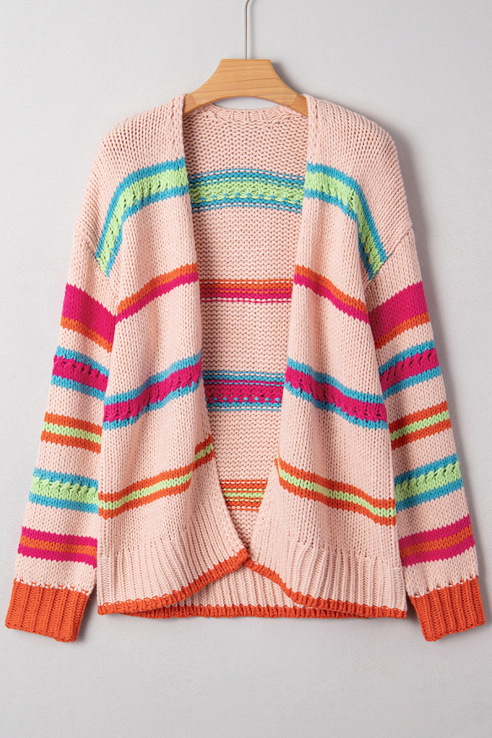 Multicolour Open Front Striped Colorblock Knit Oversize Cardigan