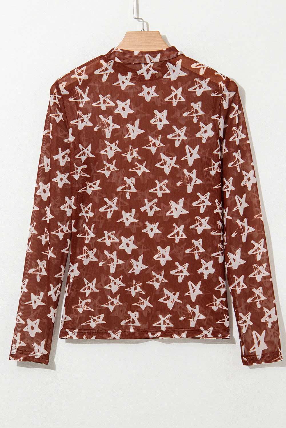 Red Star Print Mock Neck Slim Fit Top