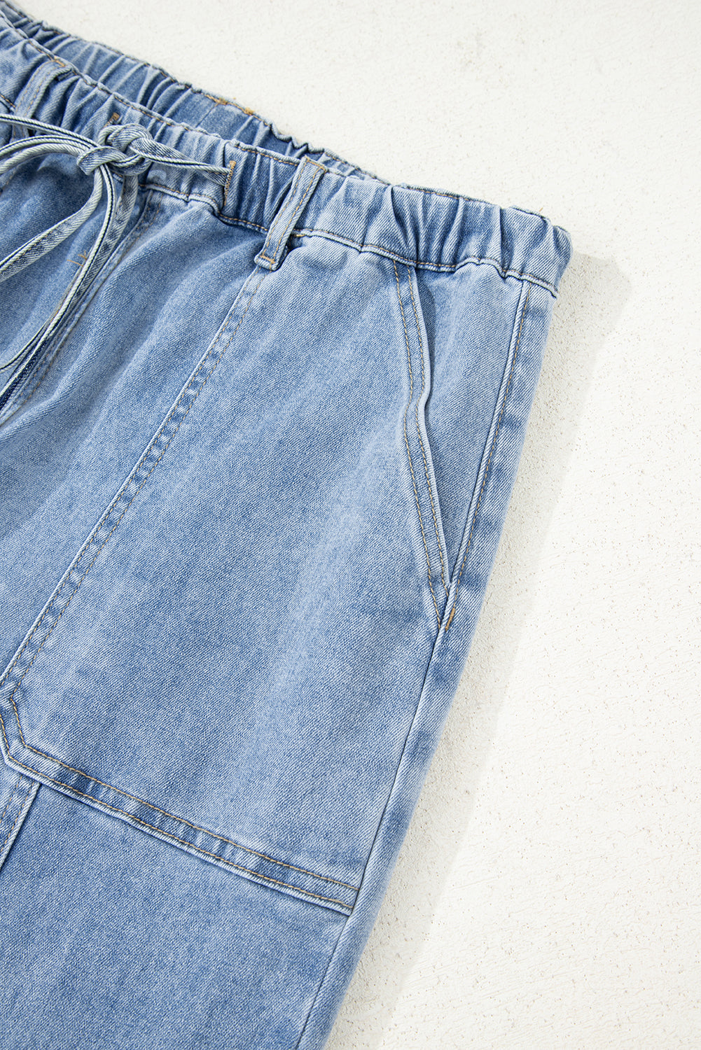 Beau Blue Drawstring Seam Detail Raw Hem Wide Leg Jeans