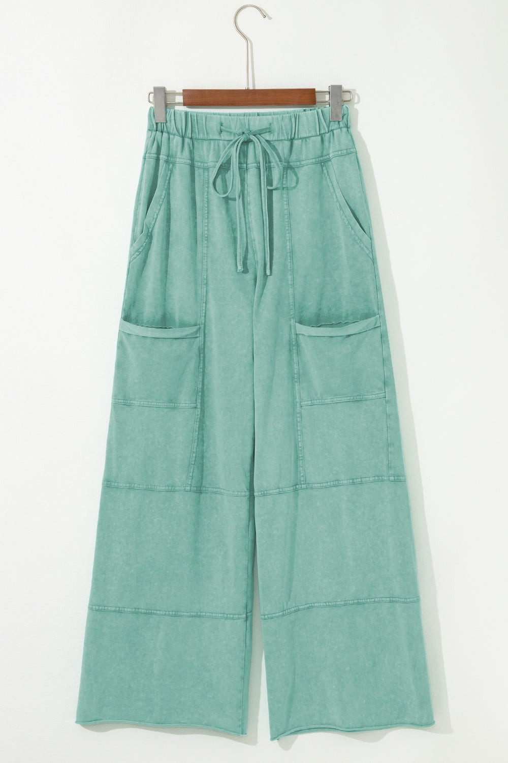 Mint Green Mineral Wash Exposed Seam Wide Leg Cargo Pants