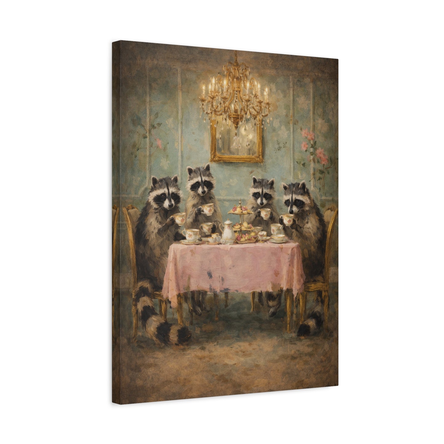 Vintage Raccoon Tea Party Canvas