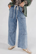 Ashleigh Blue Acid Wash Exposed Seam Drawstring High Waist Jeans