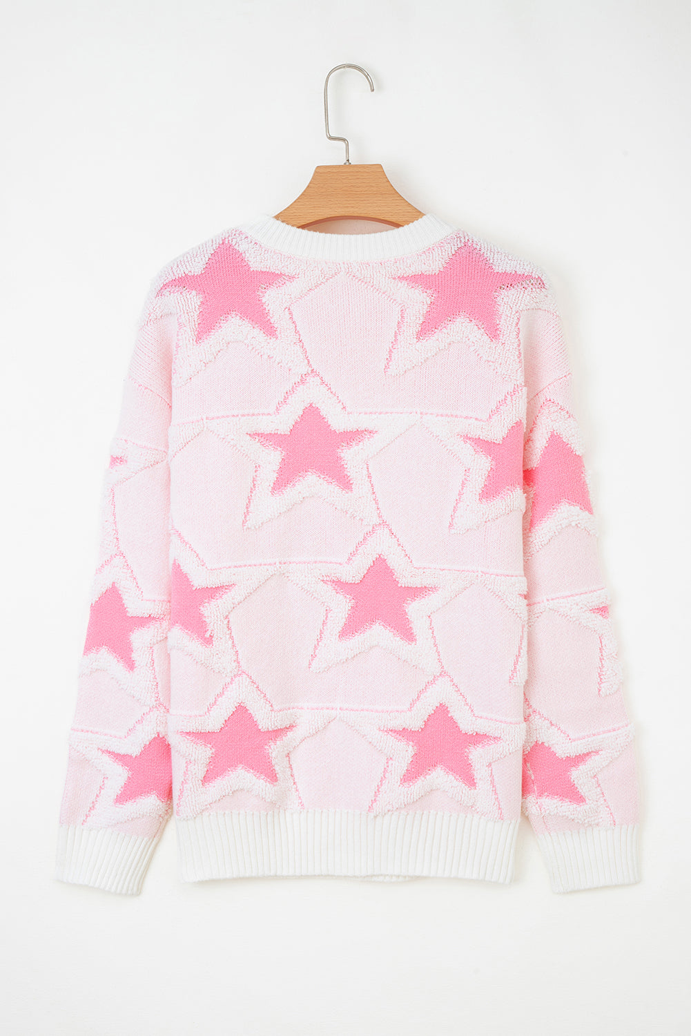 Sachet Pink Star Pattern Drop Sleeve Loose Sweater