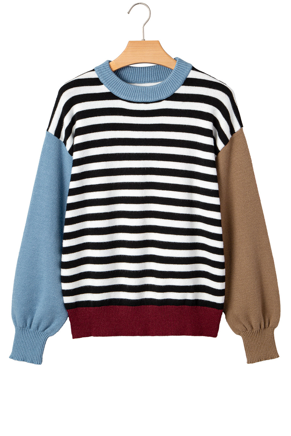 Black Striped Colorblock Patchwork Long Sleeve Sweater