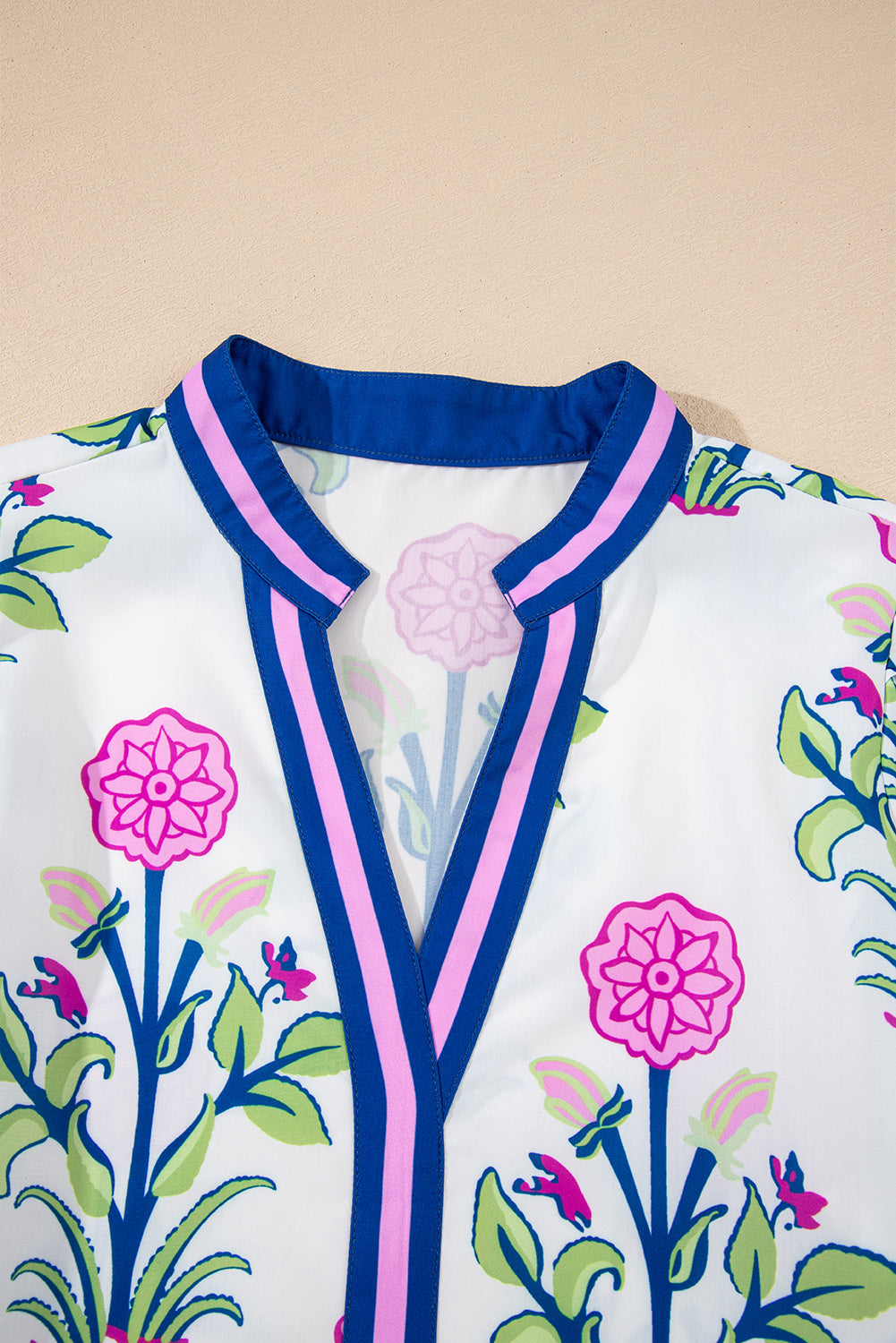 White Floral Print Pop of Color V Neck Mini Dress