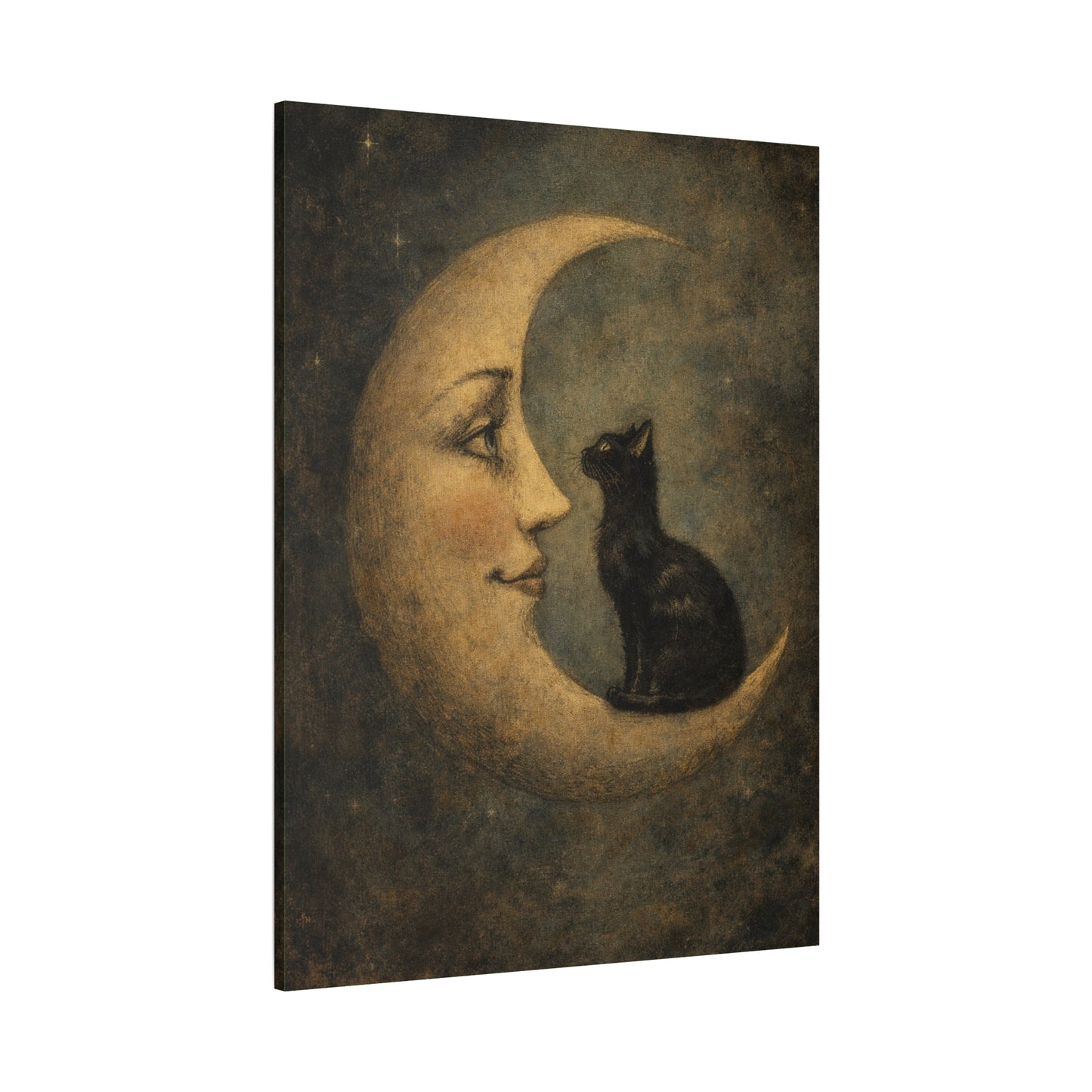 Vintage Moon & Black Cat Canvas
