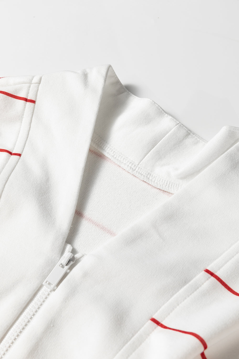 Fiery Red Striped Zipper V-Neck Drop Sleeve Top