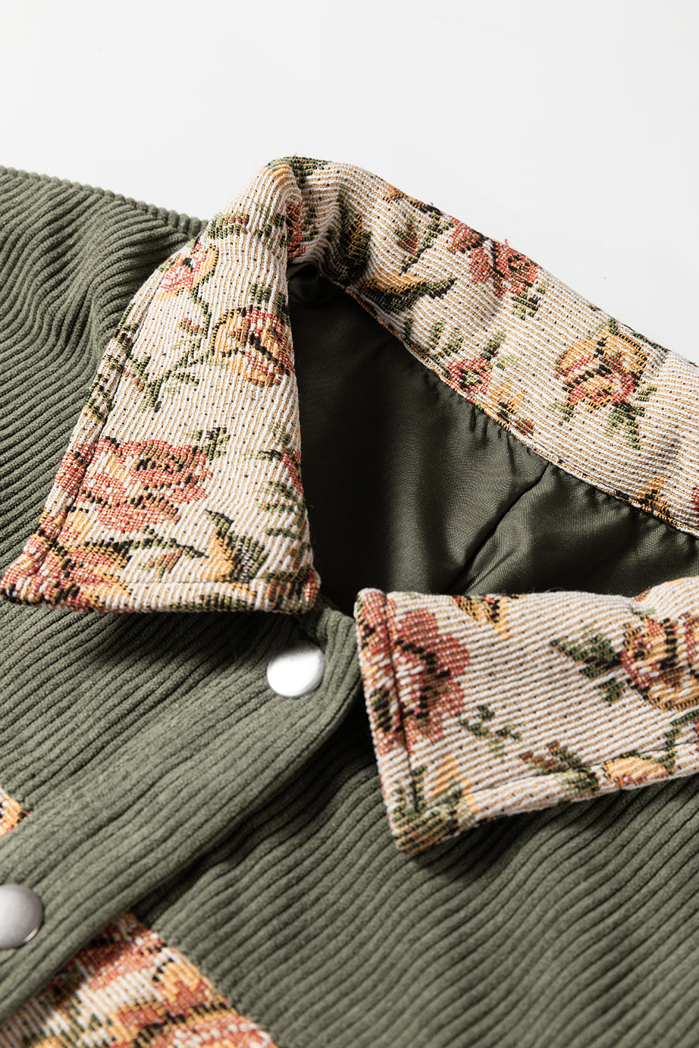 Sage Green Ribbed Retro Floral Patchwork Jacket