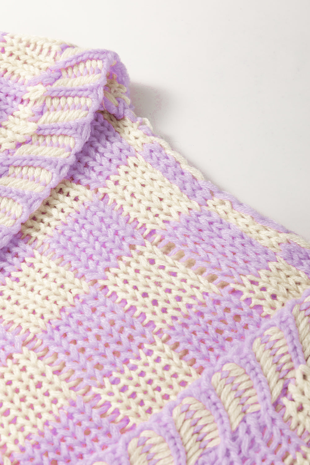 Orchid Petal Colorblock Checked Open Front Knitted Cardigan