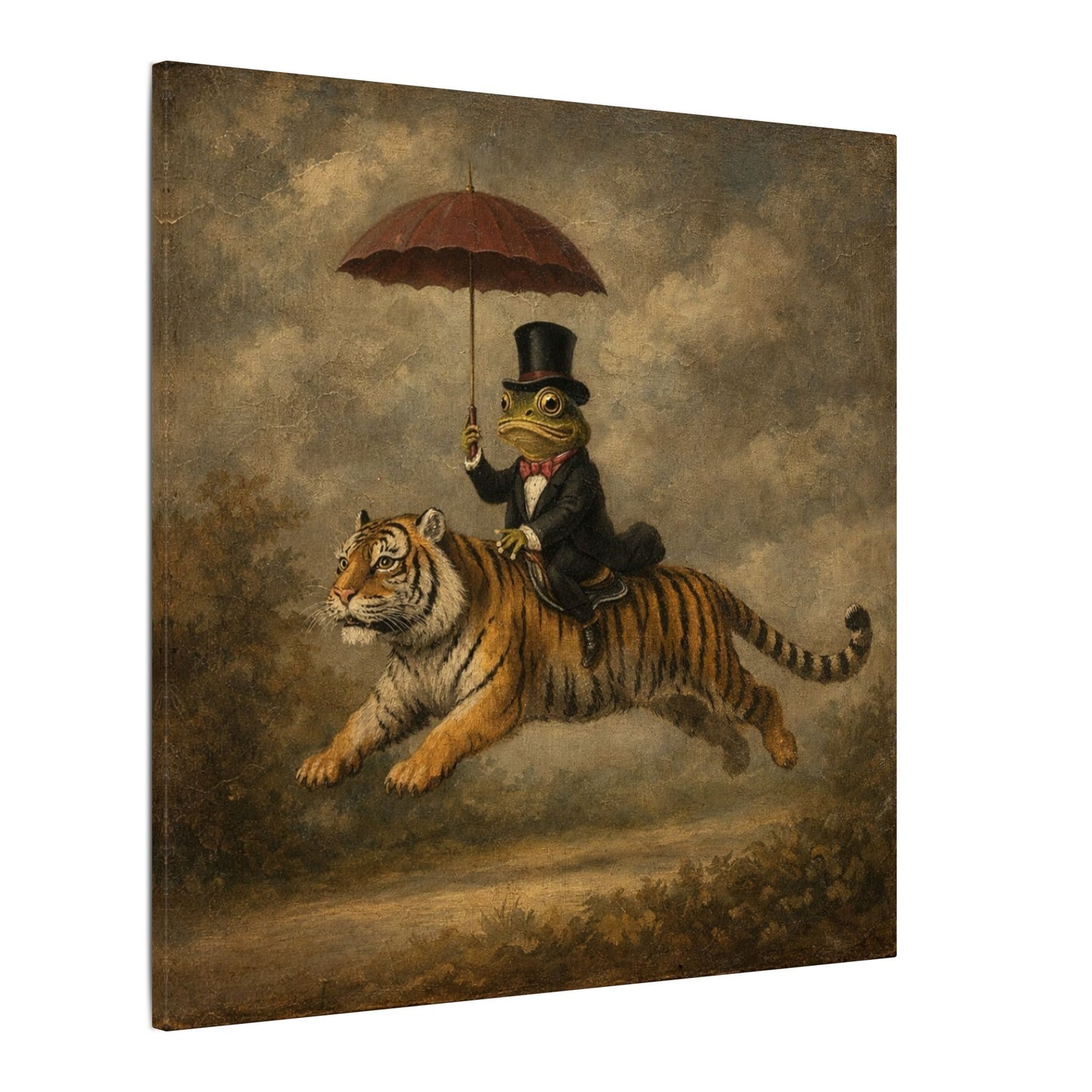 Frog Gentleman Riding Tiger Canvas