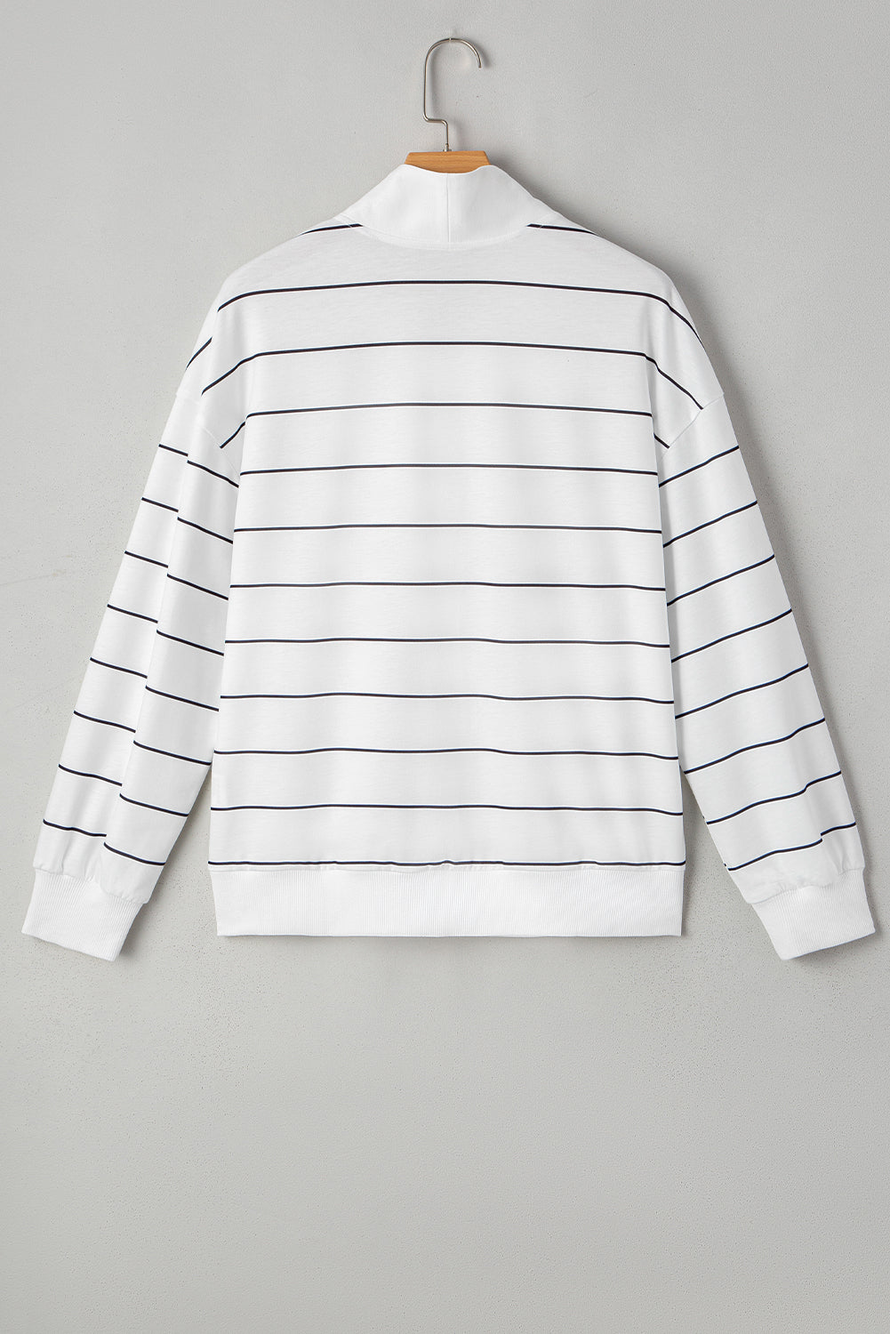 White Striped Zipper V-Neck Drop Sleeve Top