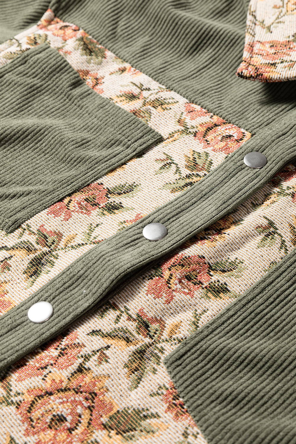 Sage Green Ribbed Retro Floral Patchwork Jacket