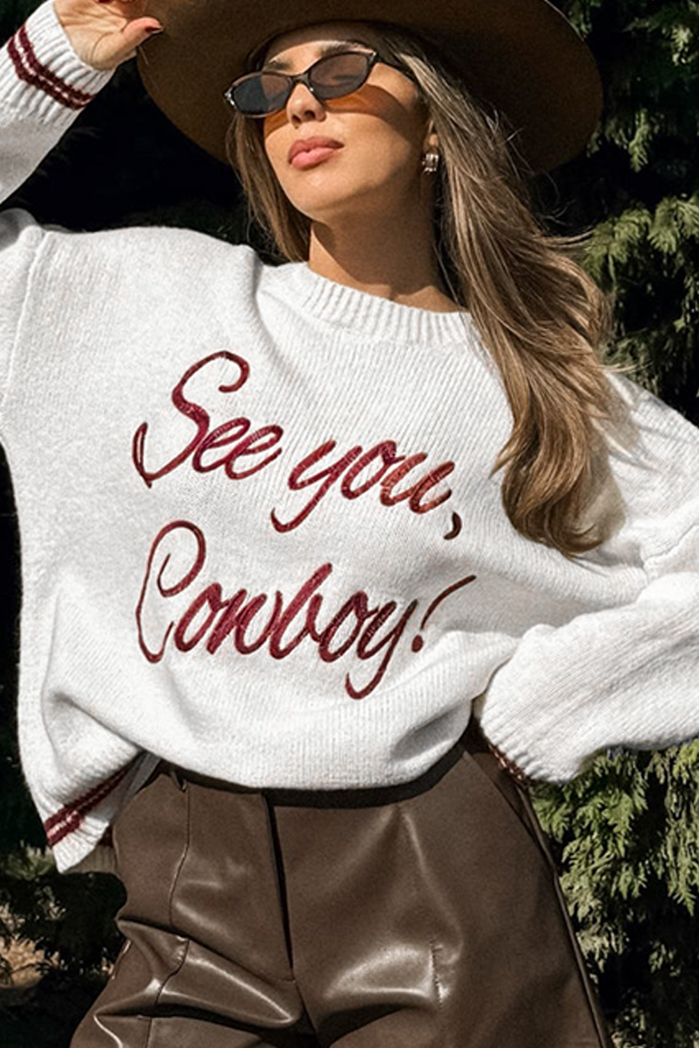 White Letter Embroidered Graphic Sweater