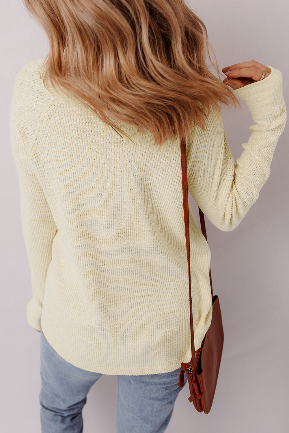 Oatmeal Textured Knit Half Button Henley Top