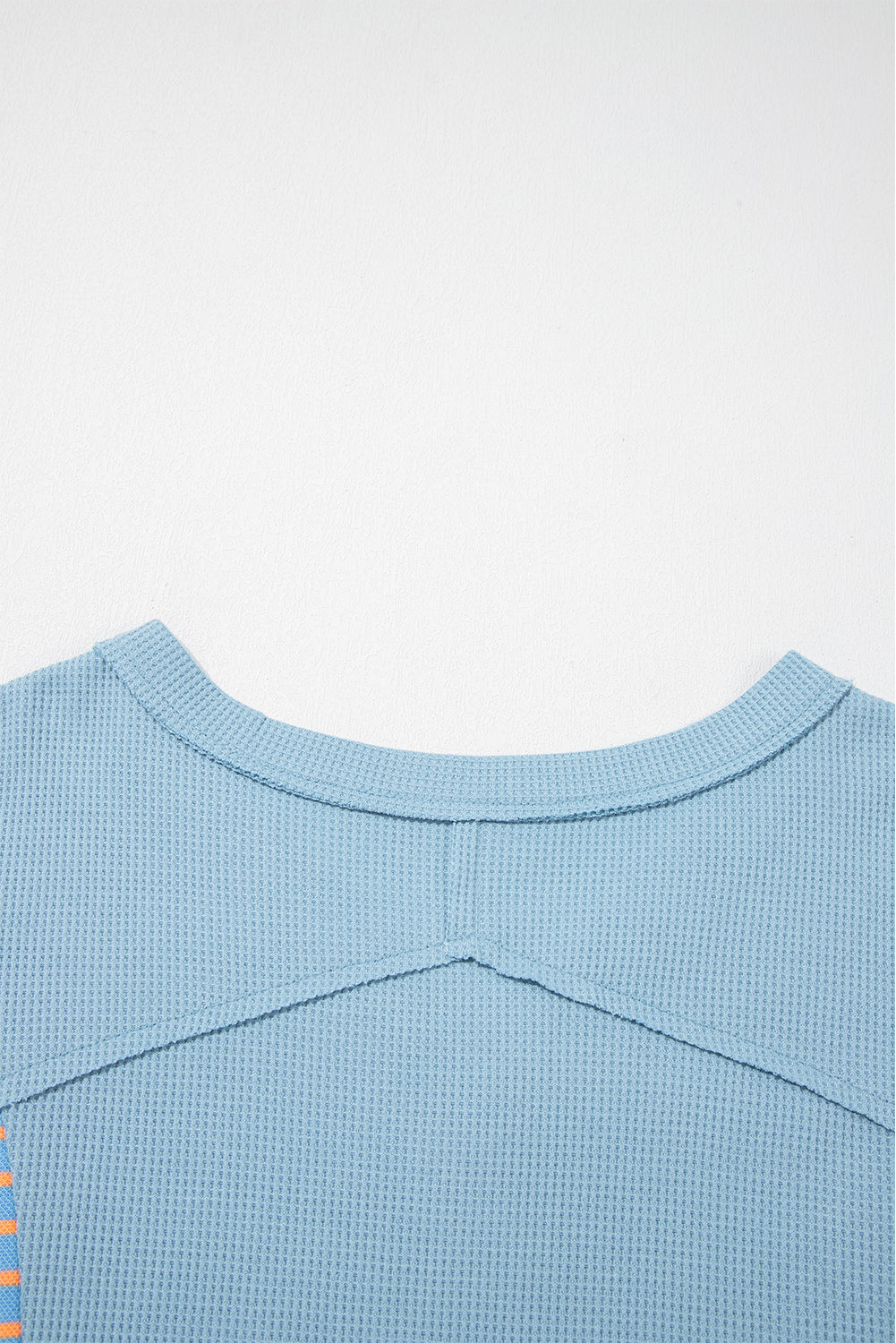 Dusk Blue Exposed Seam Waffle Striped Patchwork Baggy Pullover