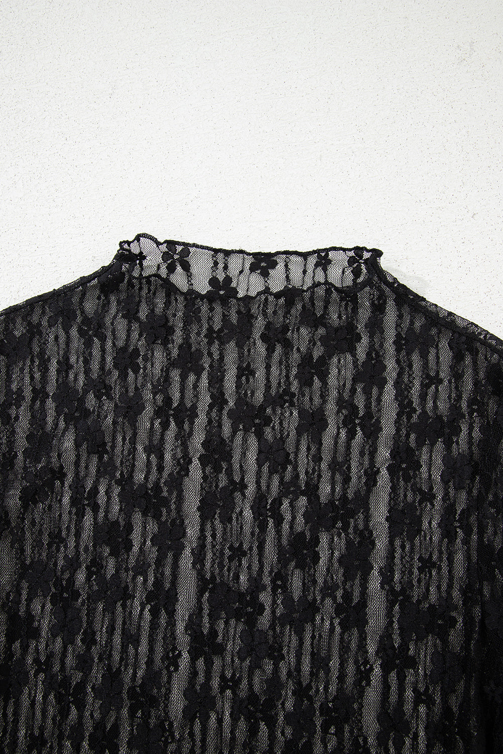 Black Sheer Floral Lace Long Sleeve Slim Fit Top