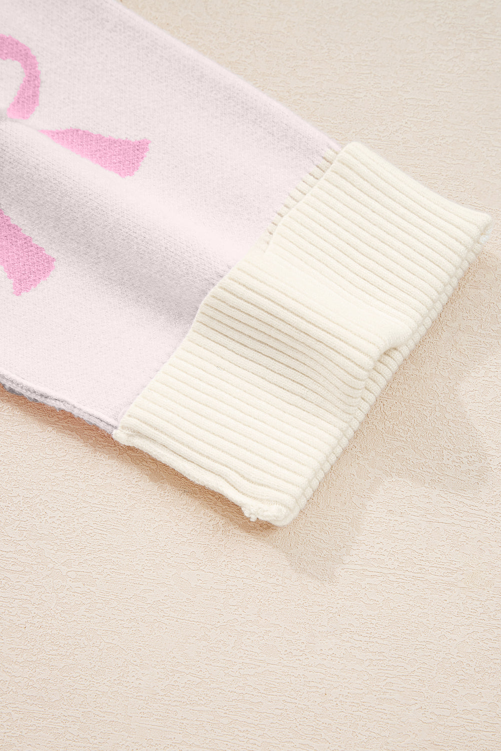 Pink Bow Print Exposed Seam Drop Sleeve Sweater