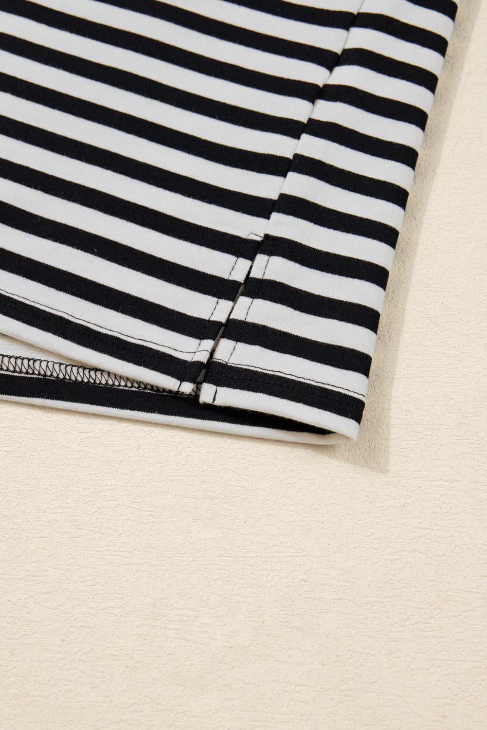 Black Striped Round Neck Contrast Lace Trim Bell Sleeve Top