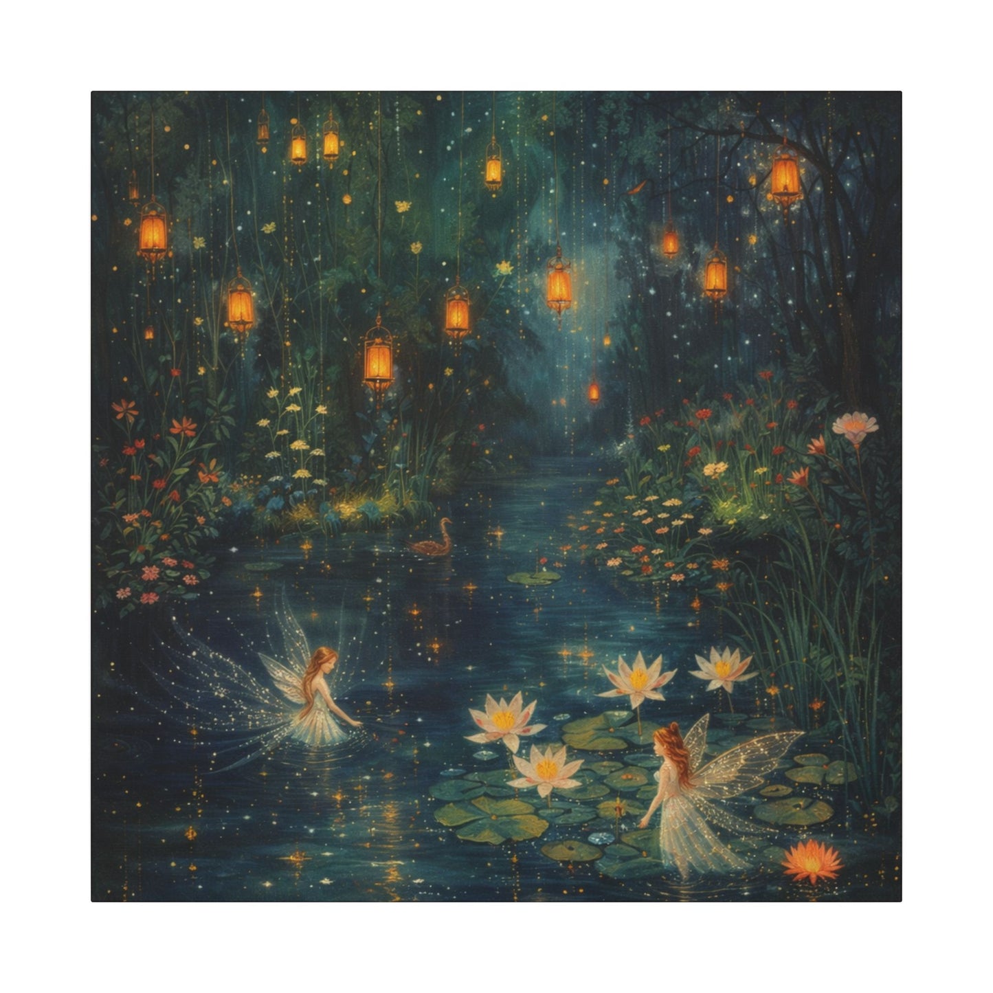 Enchanted Lanterns & Water Lily Canvas