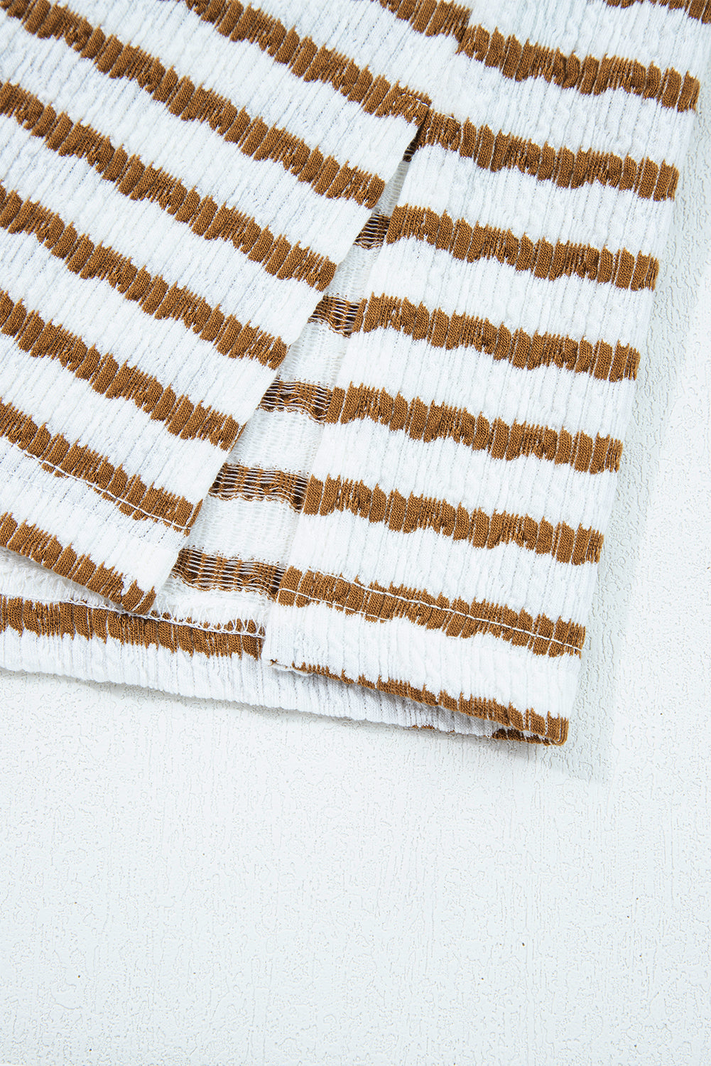 Khaki Stripe Plus Size Loose Pullover Drawstring Elastic Waist Wide Leg Pants Set