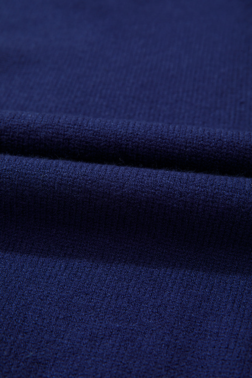 Navy Blue Mix Texture Knit Eyelet Detail Casual Sweater