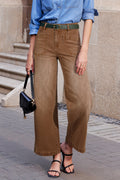 Brown Minimalist Patch Pocket High Waist Shift Jeans