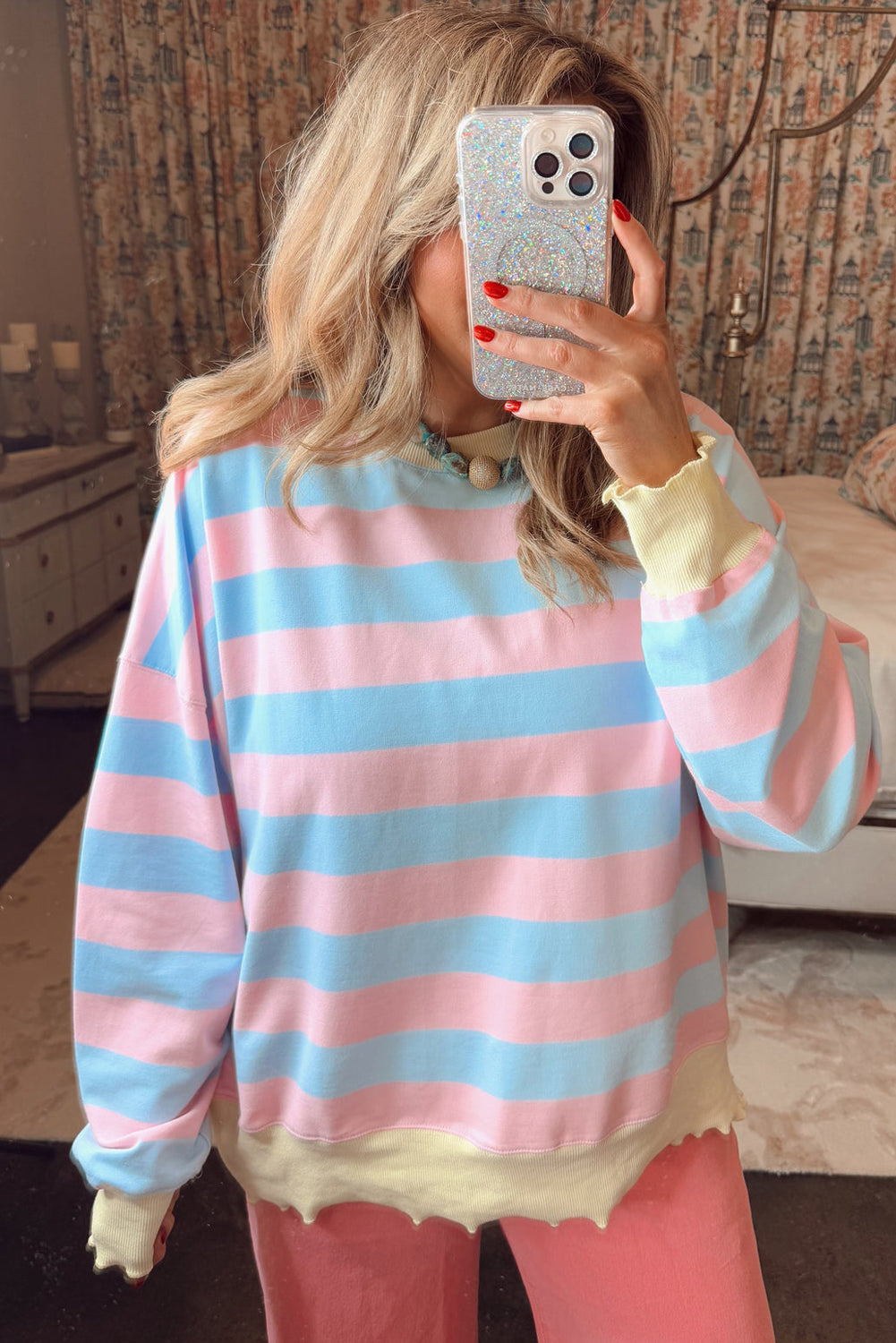 Sky Blue Stripe Colorblock Plus Size Sweatshirt