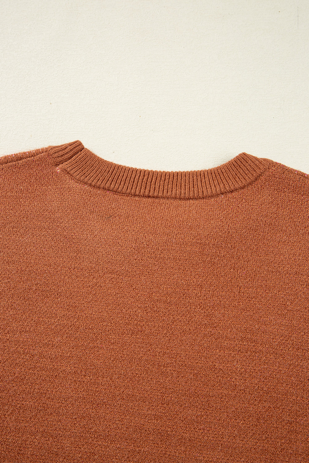 Brown Floral Pattern Short Puff Sleeve Sweater