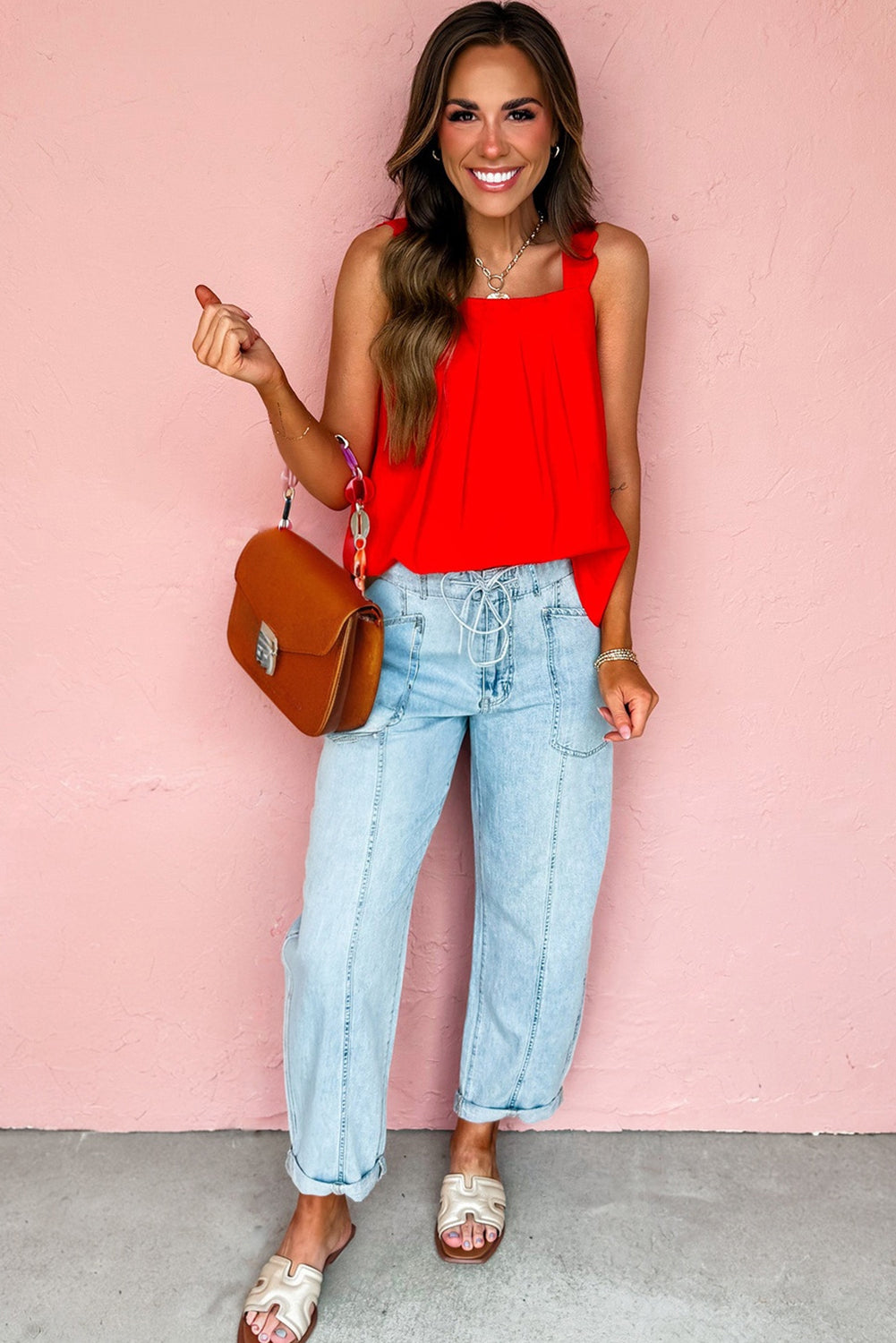 Myosotis Exposed Stitch Detail Drawstring Barrel Jeans