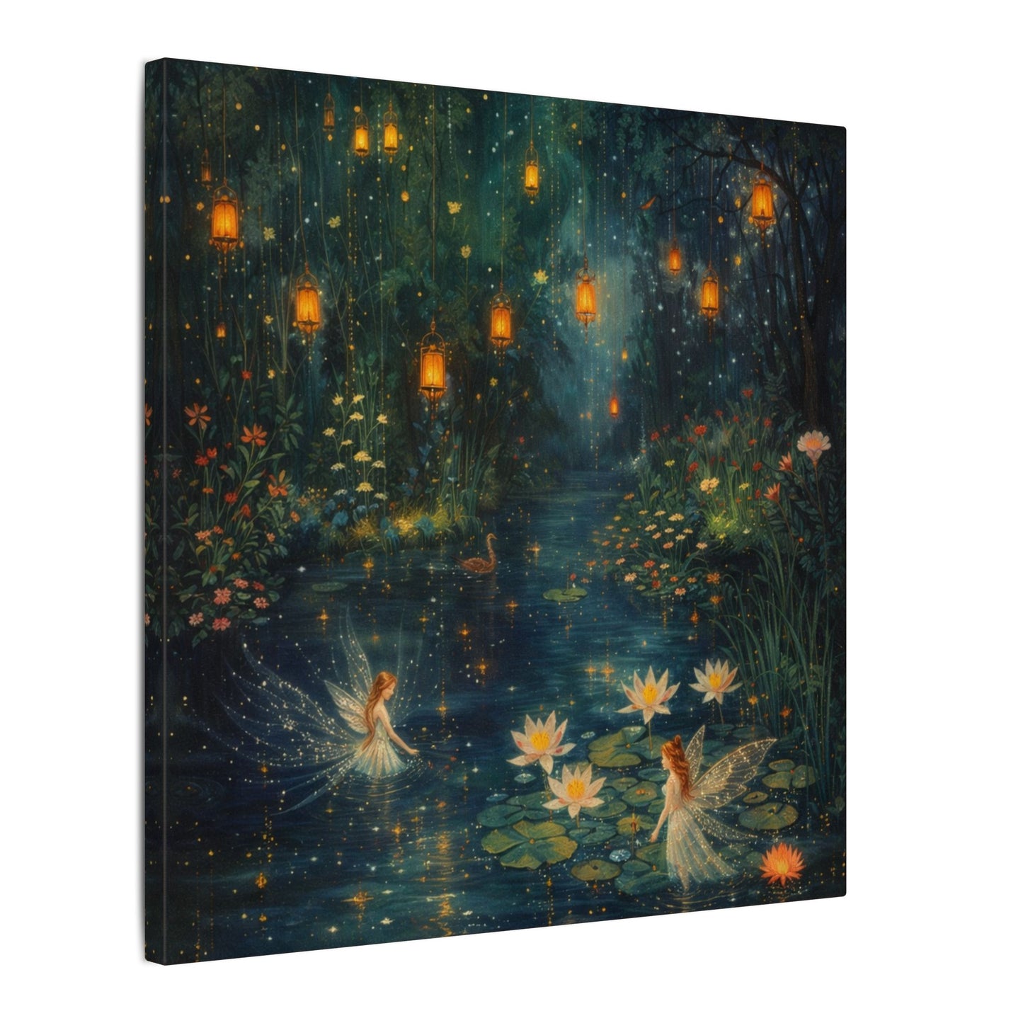 Enchanted Lanterns & Water Lily Canvas