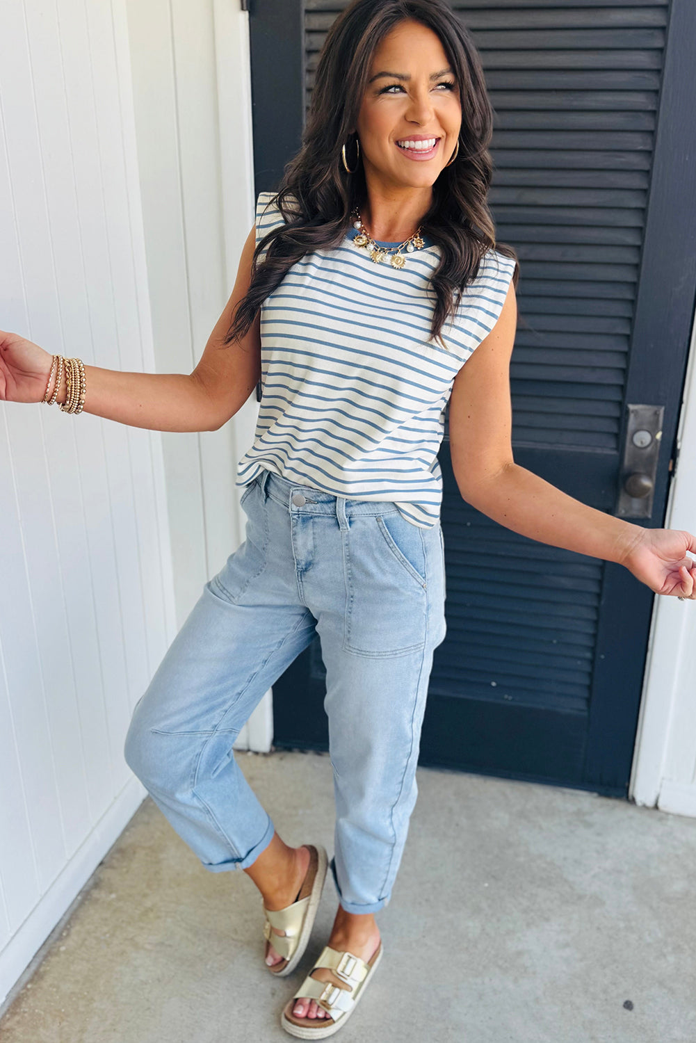 Beau Blue High Rise Relaxed Patch Pocket Jeans