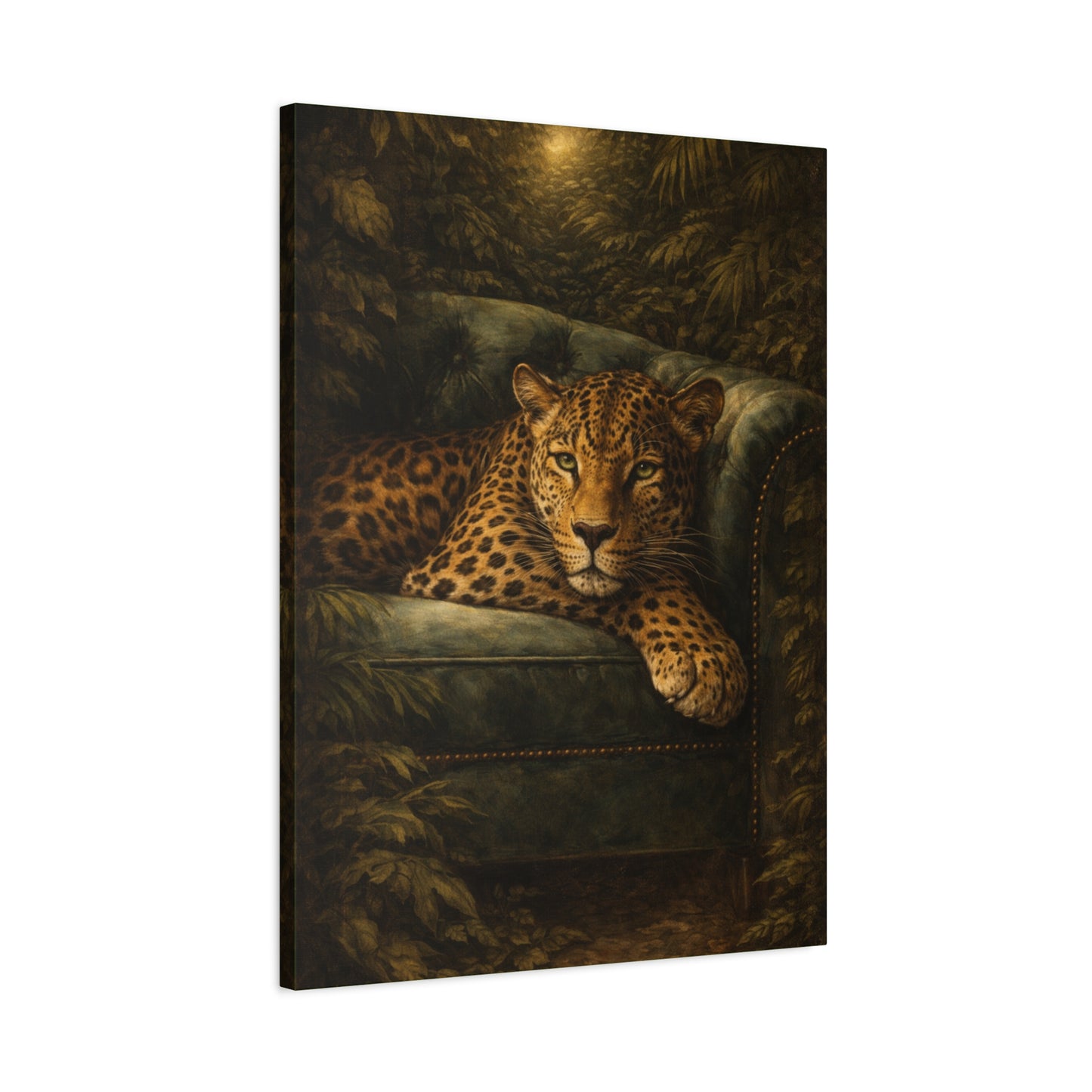 Leopard on Velvet Sofa Canvas