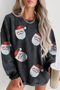 Black Santa Claus Sequins Patch Corded Christmas Graphic Sweatshirt