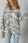 Multicolour Camouflage Print Exposed Seam Drop Shoulder Sweatshirt