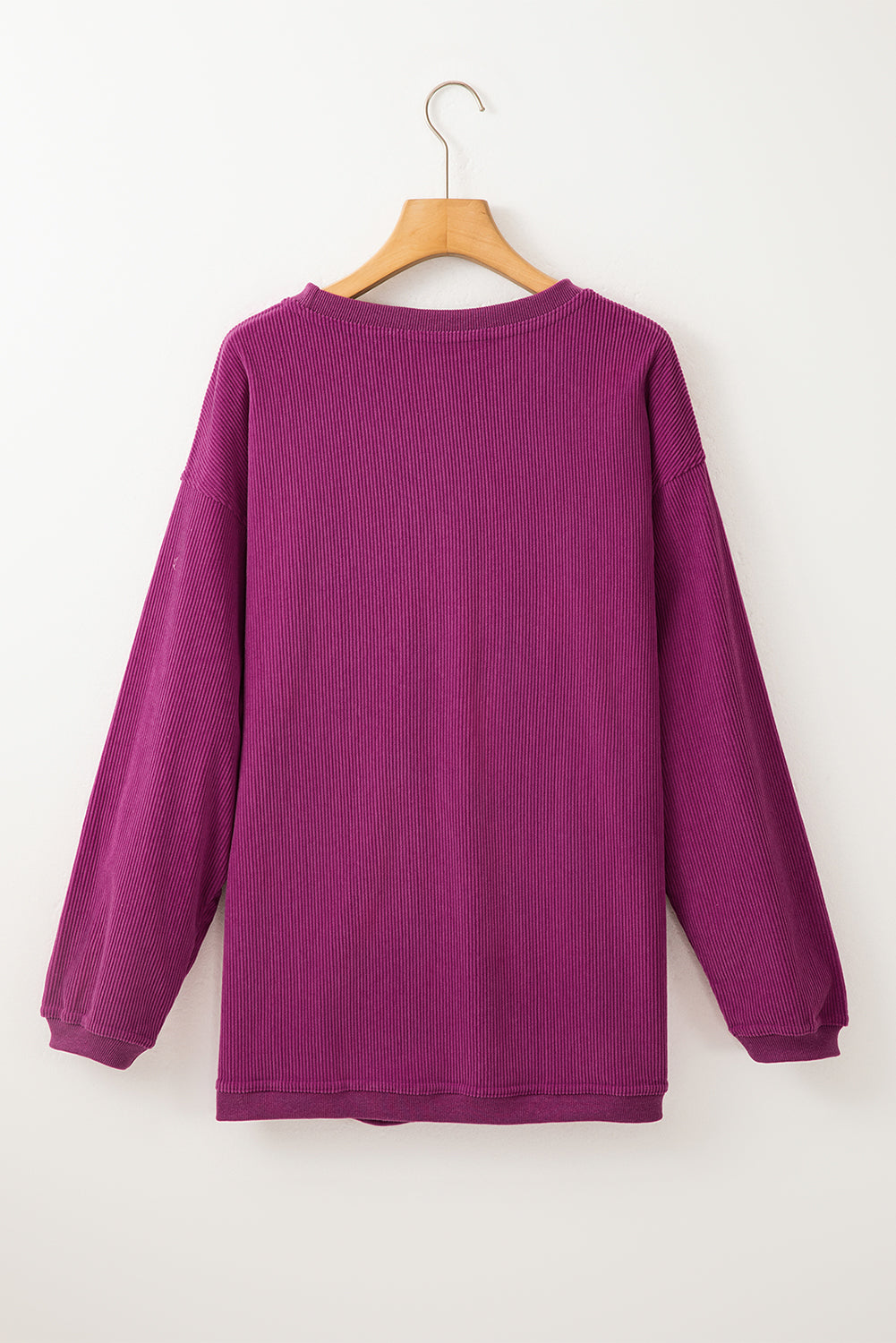 Festival Fuchsia Plain Drop Sleeve Rib Knit Oversized Sweatshirt