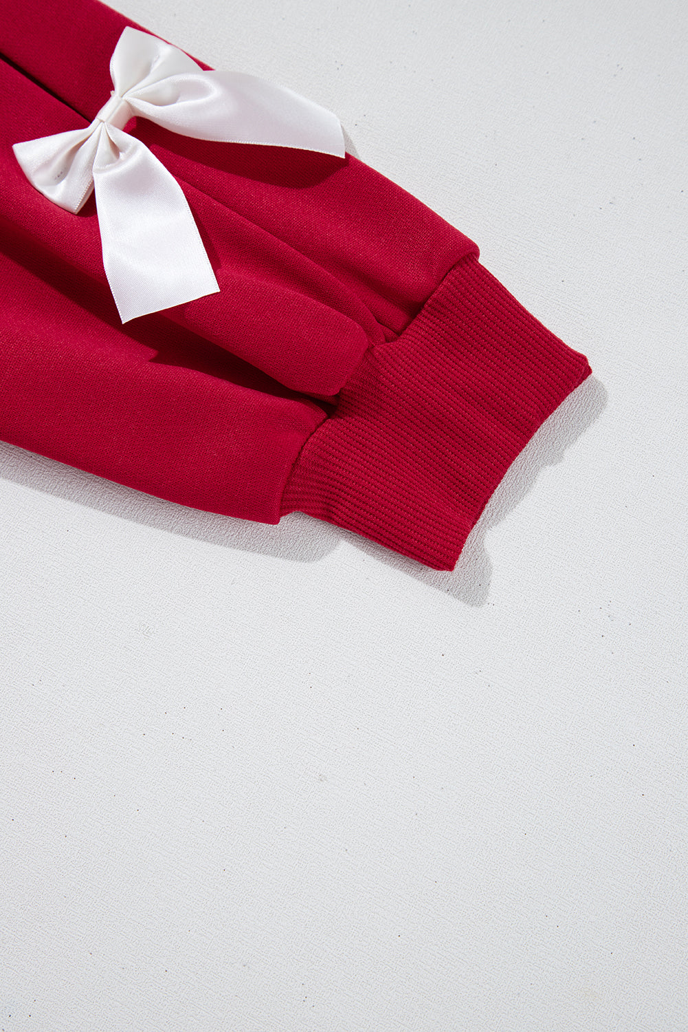 Fiery Red Sweet Bowknot Round Neck Sweatshirt