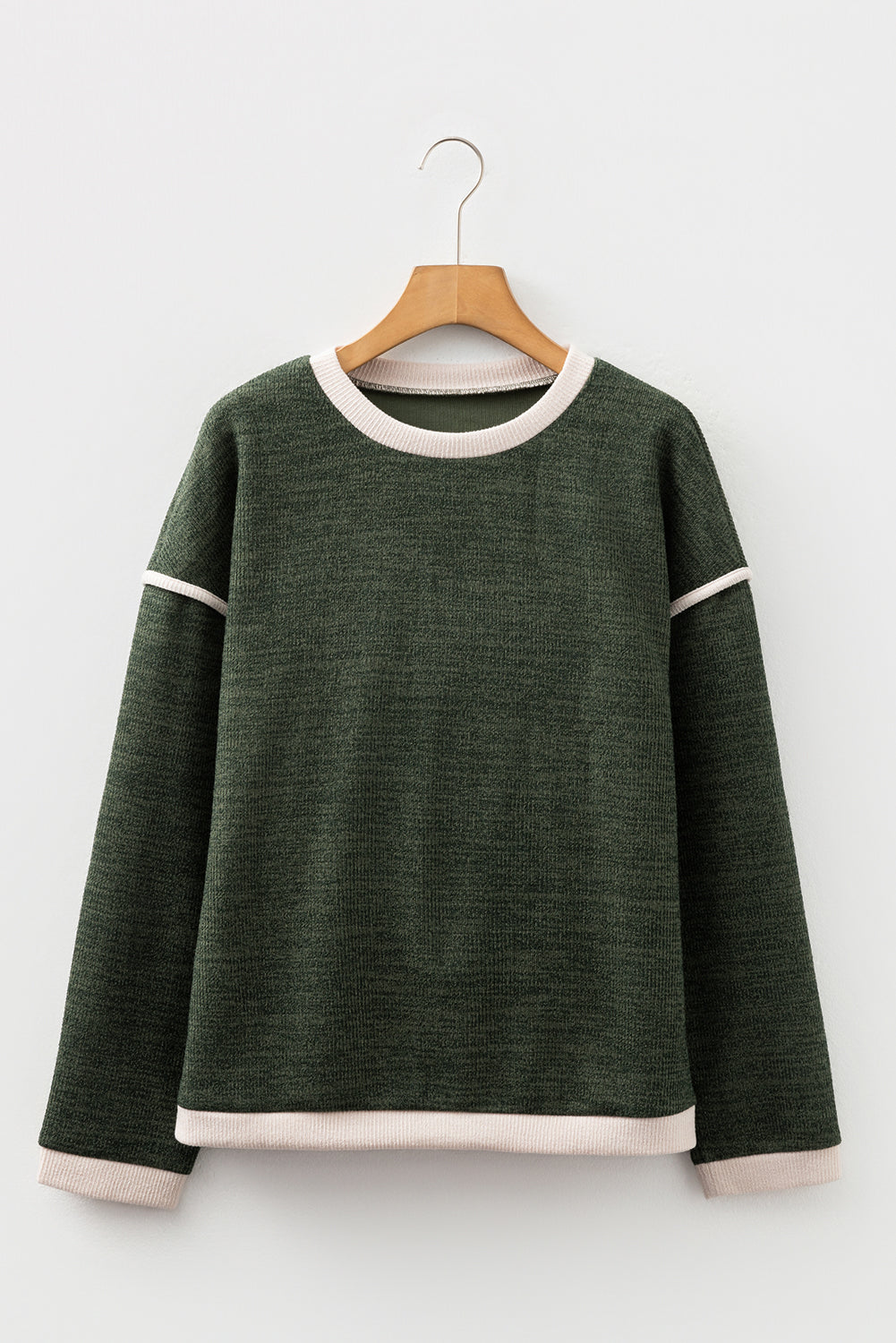 Four Leaf Clover Contrast Color Trim Knit Drop Shoulder Loose Top